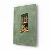 Reader on Windowsill Sage Green Glass Wall Art