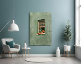 Reader on Windowsill Sage Green Glass Wall Art