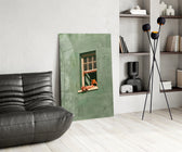 Reader on Windowsill Sage Green Glass Wall Art