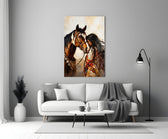 Bay Pinto Horse and Native Woman Glass Wall Art