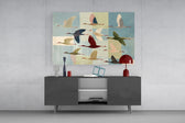 Flying Cranes Patchwork Pastel Glass Wall Art