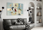 Flying Cranes Patchwork Pastel Glass Wall Art