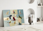 Flying Cranes Patchwork Pastel Glass Wall Art
