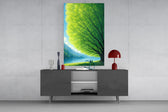 Giant Green Tree Lakeside Calm Glass Wall Art