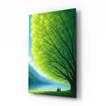 Giant Green Tree Lakeside Calm Glass Wall Art