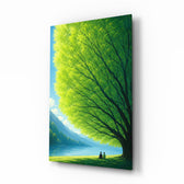 Giant Green Tree Lakeside Calm Glass Wall Art