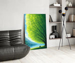 Giant Green Tree Lakeside Calm Glass Wall Art