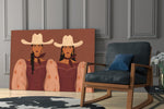 Two Cowgirls in Maroon Western Glass Wall Art