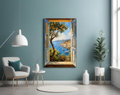 Coastal Village Window View Glass Wall Art