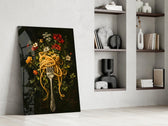 Spaghetti Fork and Wildflowers Glass Wall Art