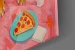 Two Tigers Eating Pizza in Bed Glass Wall Art