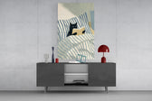 Reading Black Cat Blue Striped Bed Glass Wall Art