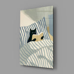 Reading Black Cat Blue Striped Bed Glass Wall Art