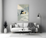 Reading Black Cat Blue Striped Bed Glass Wall Art
