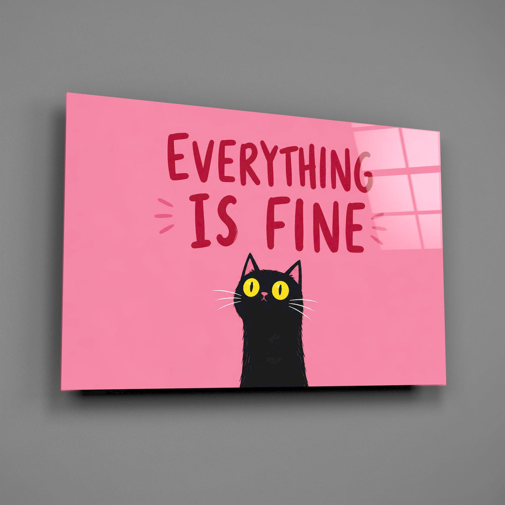 Wide-Eyed Black Cat Pink Humor Glass Wall Art