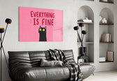 Wide-Eyed Black Cat Pink Humor Glass Wall Art