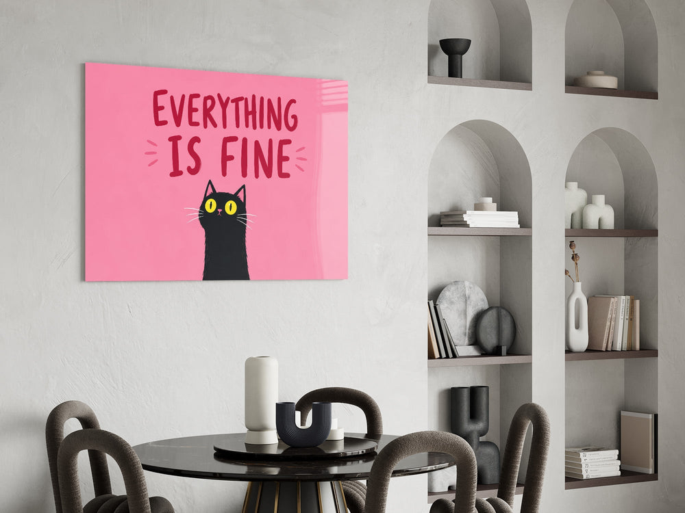 Wide-Eyed Black Cat Pink Humor Glass Wall Art