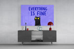 Wide-Eyed Black Cat Purple Humor Glass Wall Art