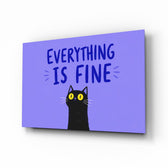 Wide-Eyed Black Cat Purple Humor Glass Wall Art
