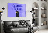 Wide-Eyed Black Cat Purple Humor Glass Wall Art