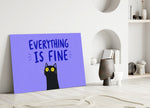 Wide-Eyed Black Cat Purple Humor Glass Wall Art