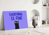 Wide-Eyed Black Cat Purple Humor Glass Wall Art