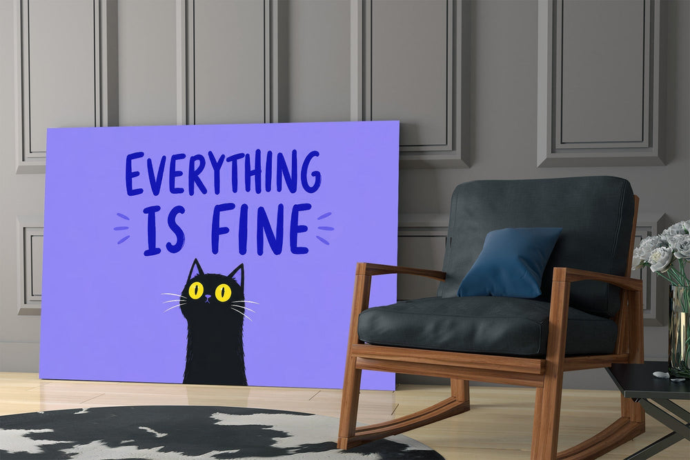 Wide-Eyed Black Cat Purple Humor Glass Wall Art