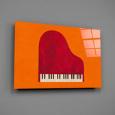 Red Grand Piano Orange Minimalist Glass Wall Art