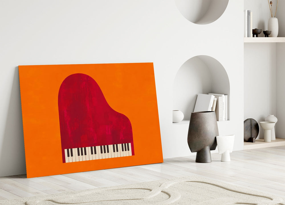 Red Grand Piano Orange Minimalist Glass Wall Art