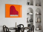Red Grand Piano Orange Minimalist Glass Wall Art