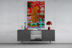 Seated Leopard Bold Chinoiserie Glass Wall Art