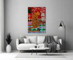 Seated Leopard Bold Chinoiserie Glass Wall Art