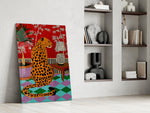 Seated Leopard Bold Chinoiserie Glass Wall Art