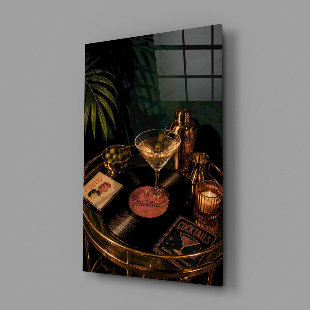 Martini Cocktail Golden Bar Cart Glass Wall Art