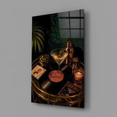 Martini Cocktail Golden Bar Cart Glass Wall Art