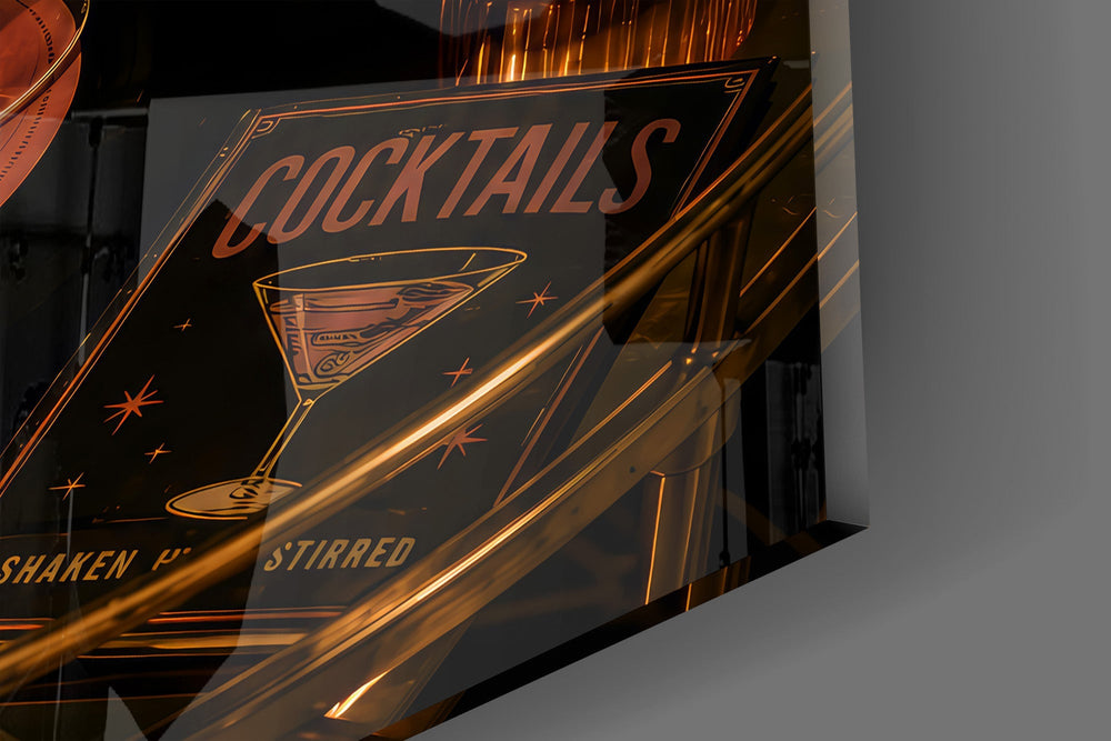 Martini Cocktail Golden Bar Cart Glass Wall Art