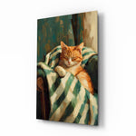 Sleeping Ginger Cat Impressionist Glass Wall Art