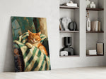 Sleeping Ginger Cat Impressionist Glass Wall Art