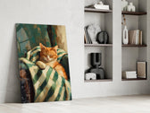 Sleeping Ginger Cat Impressionist Glass Wall Art