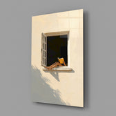 Open Window Reader Sunlit Facade Glass Wall Art