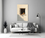 Open Window Reader Sunlit Facade Glass Wall Art