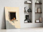 Open Window Reader Sunlit Facade Glass Wall Art