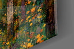Golden Forest Path Ornamented Tree Trunks Glass Wall Art