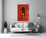 Red Wall Arched Niche Book Reader Glass Wall Art