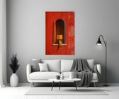 Red Wall Arched Niche Book Reader Glass Wall Art