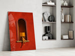 Red Wall Arched Niche Book Reader Glass Wall Art
