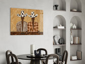 Cowgirl Duo Cow-Print Hats Warm Tones Glass Wall Art