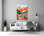 Vibrant Layered Mountains Wildflower Valley Glass Wall Art