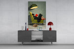 Woman Reading Red Book Green Armchair Glass Wall Art