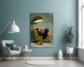 Woman Reading Red Book Green Armchair Glass Wall Art